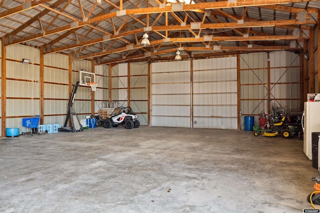 garage with white fridge