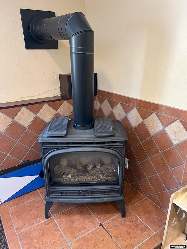 room details with a wood stove