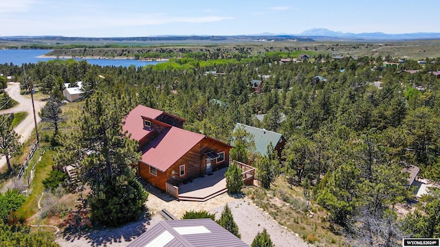 aerial view with a water and mountain view