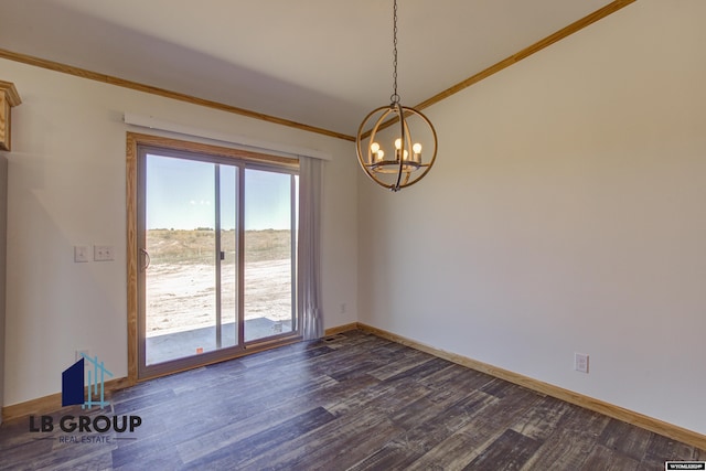 spare room featuring crown molding and dark hardwood / wood-style floors