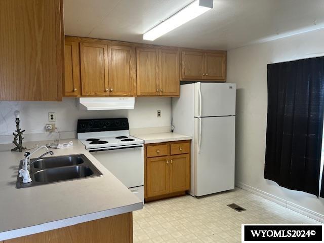 kitchen with white appliances and sink