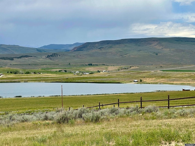 property view of mountains featuring a rural view and a water view