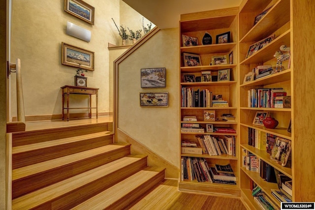 staircase featuring wood-type flooring