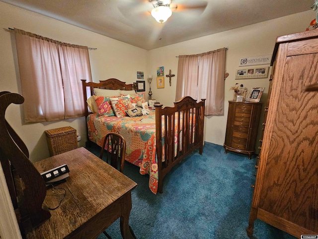 bedroom with carpet floors and ceiling fan