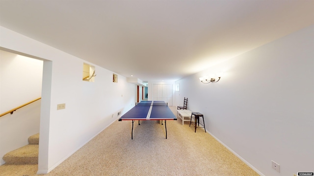 rec room with carpet floors