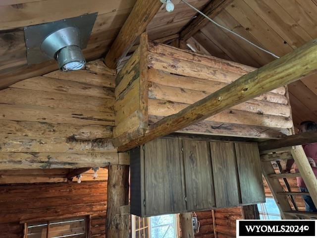 details with beamed ceiling and wood ceiling