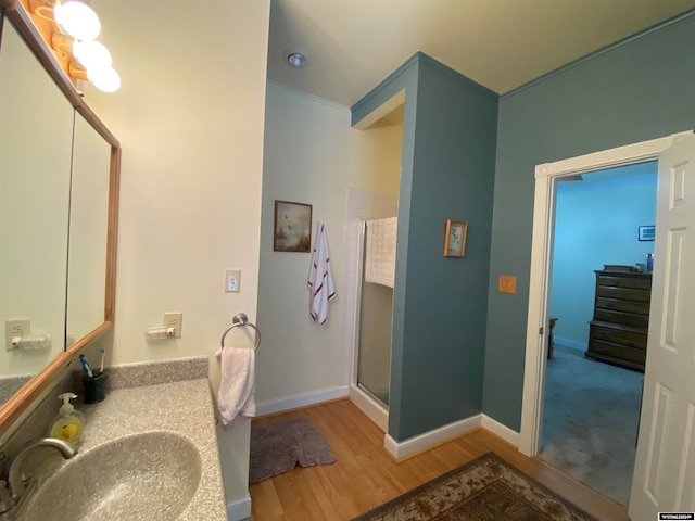 bathroom featuring vanity and hardwood / wood-style floors