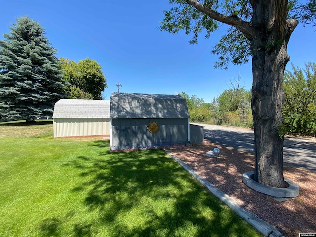 view of yard featuring a shed