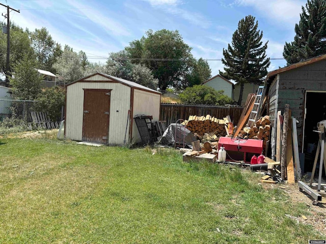 view of yard featuring a shed