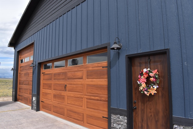 garage with wood walls