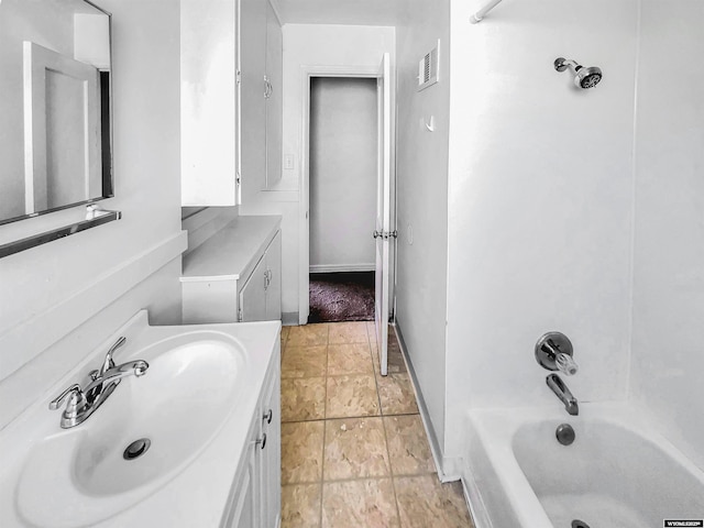 full bath with visible vents, shower / washtub combination, and vanity