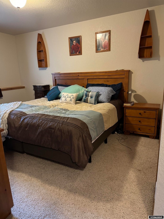 bedroom with a textured ceiling and carpet flooring