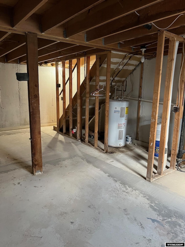 unfinished below grade area with electric water heater