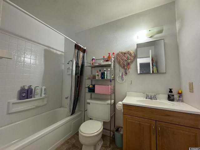 full bathroom featuring shower / bath combo, toilet, and vanity