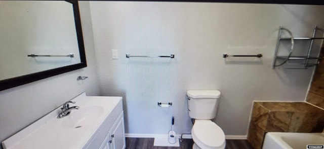 bathroom with vanity, toilet, and a bath