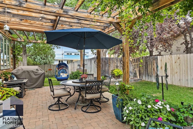 view of patio / terrace with a pergola and grilling area