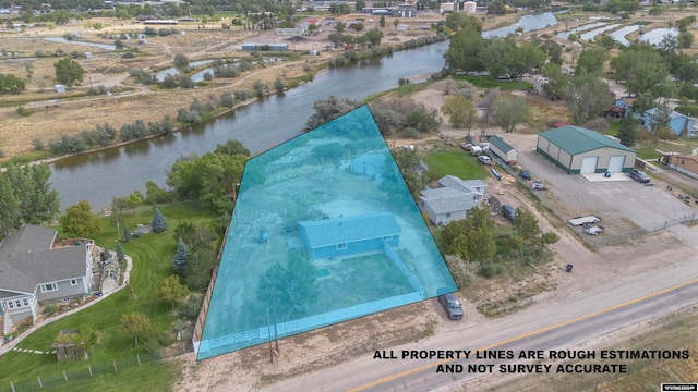 aerial view with a water view