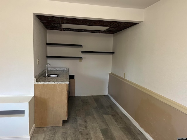 kitchen with dark hardwood / wood-style flooring and sink