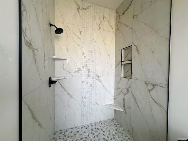 bathroom with a marble finish shower