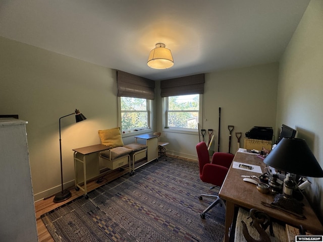 office area featuring dark wood-type flooring