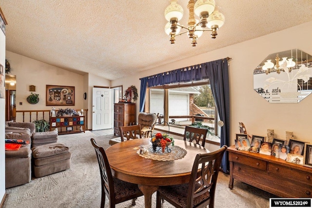 2226 E I St, Torrington, WY 82240 - carpeted dining space with a chandelier, a textured ceiling, and lofted ceiling