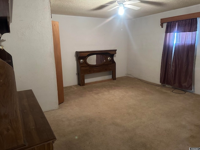 interior space with ceiling fan and a textured ceiling