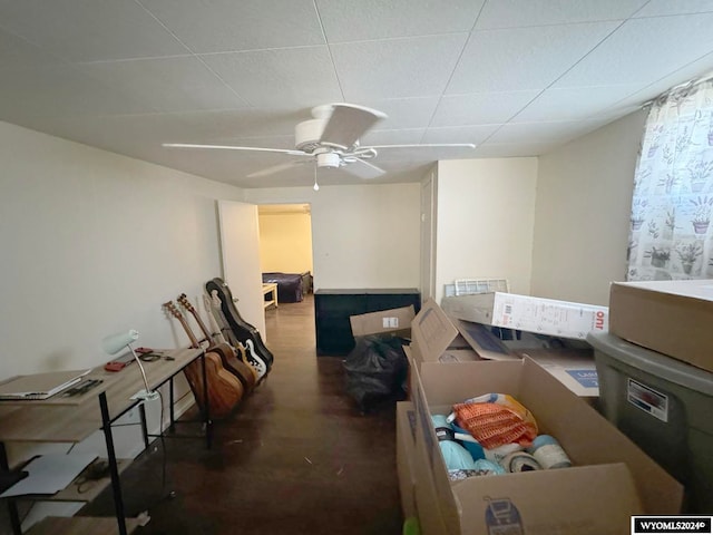 interior space featuring ceiling fan