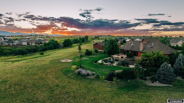 view of aerial view at dusk