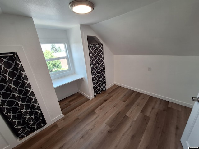 bonus room with hardwood / wood-style flooring and lofted ceiling