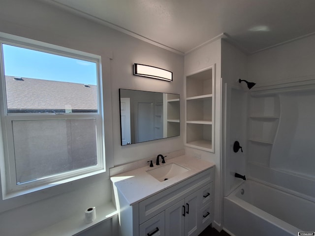 bathroom featuring vanity and bathing tub / shower combination