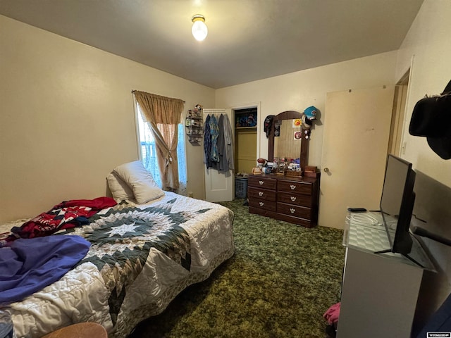 bedroom featuring carpet flooring and a closet