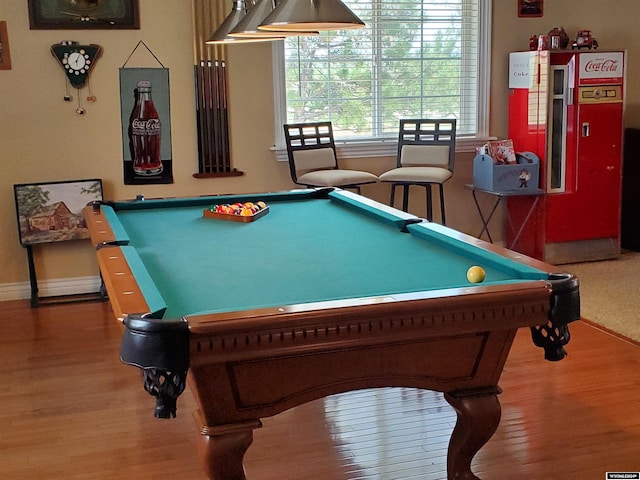 rec room featuring hardwood / wood-style floors and billiards