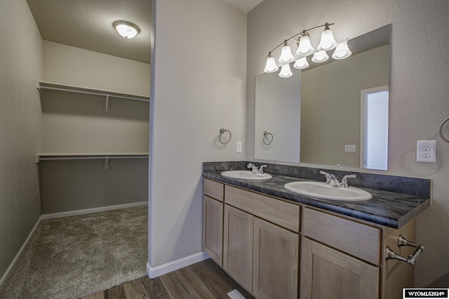 bathroom with vanity and wood-type flooring