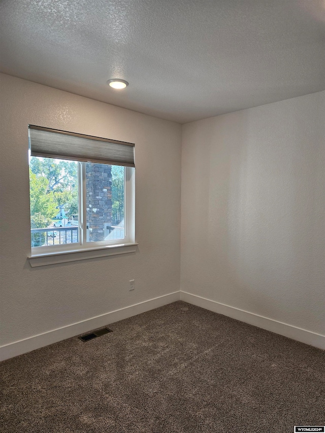 spare room with a textured ceiling and carpet