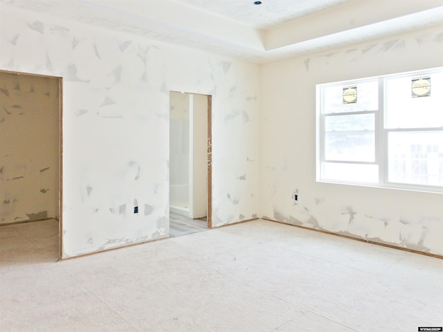 unfurnished room with a raised ceiling