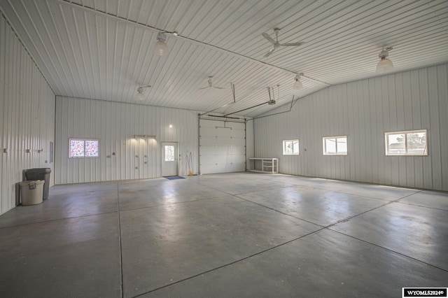 garage with ceiling fan