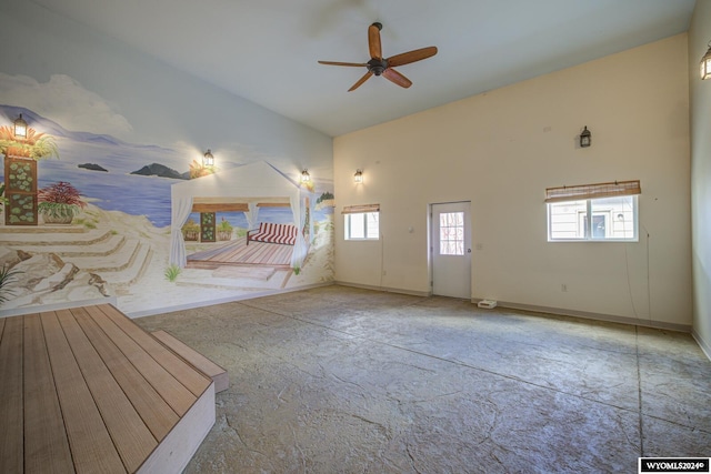 interior space featuring ceiling fan