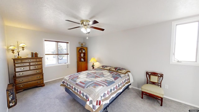 bedroom featuring carpet and ceiling fan