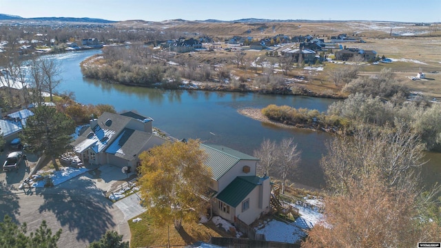 aerial view with a water and mountain view