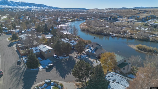 aerial view with a water and mountain view