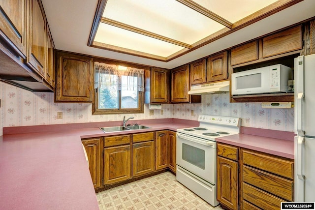 kitchen with white appliances and sink