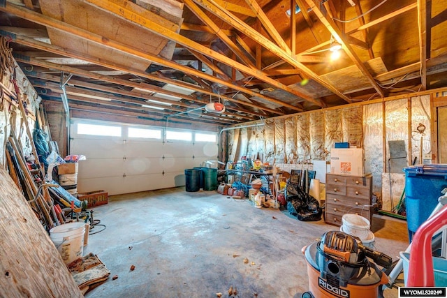 garage with a garage door opener