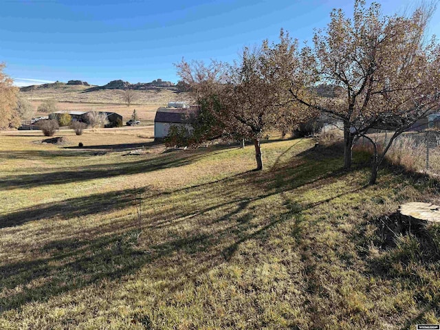 view of yard with a mountain view and a rural view