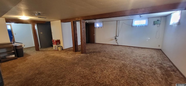 basement with carpet flooring