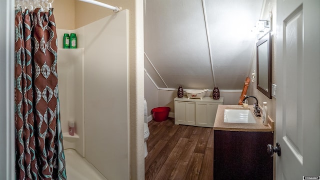 bathroom with wood-type flooring and vanity