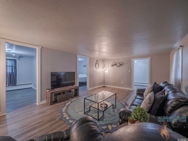 living room with hardwood / wood-style floors and a baseboard radiator