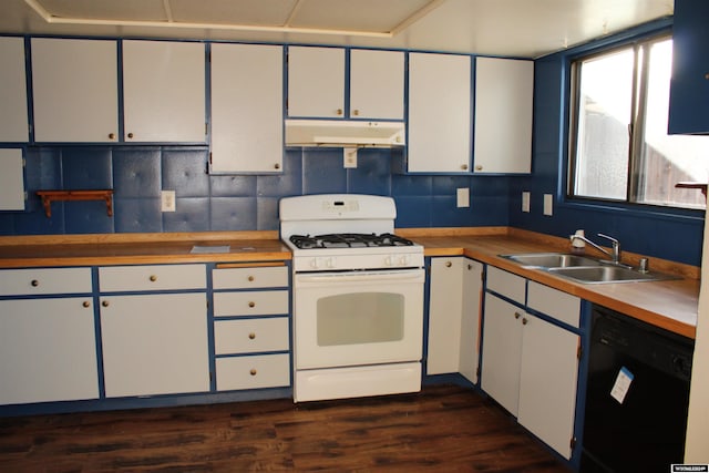 kitchen featuring dishwasher, white cabinetry, sink, and white range with gas cooktop