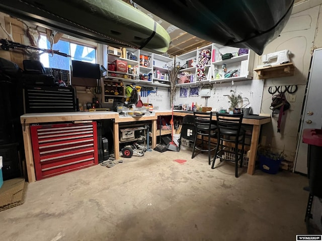 interior space featuring a workshop area