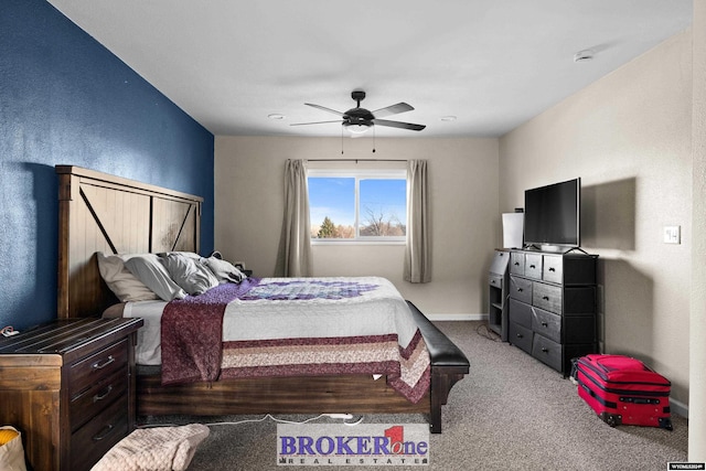 bedroom featuring carpet and ceiling fan