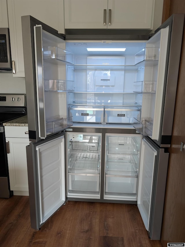 kitchen featuring white cabinetry, dark wood-type flooring, and appliances with stainless steel finishes